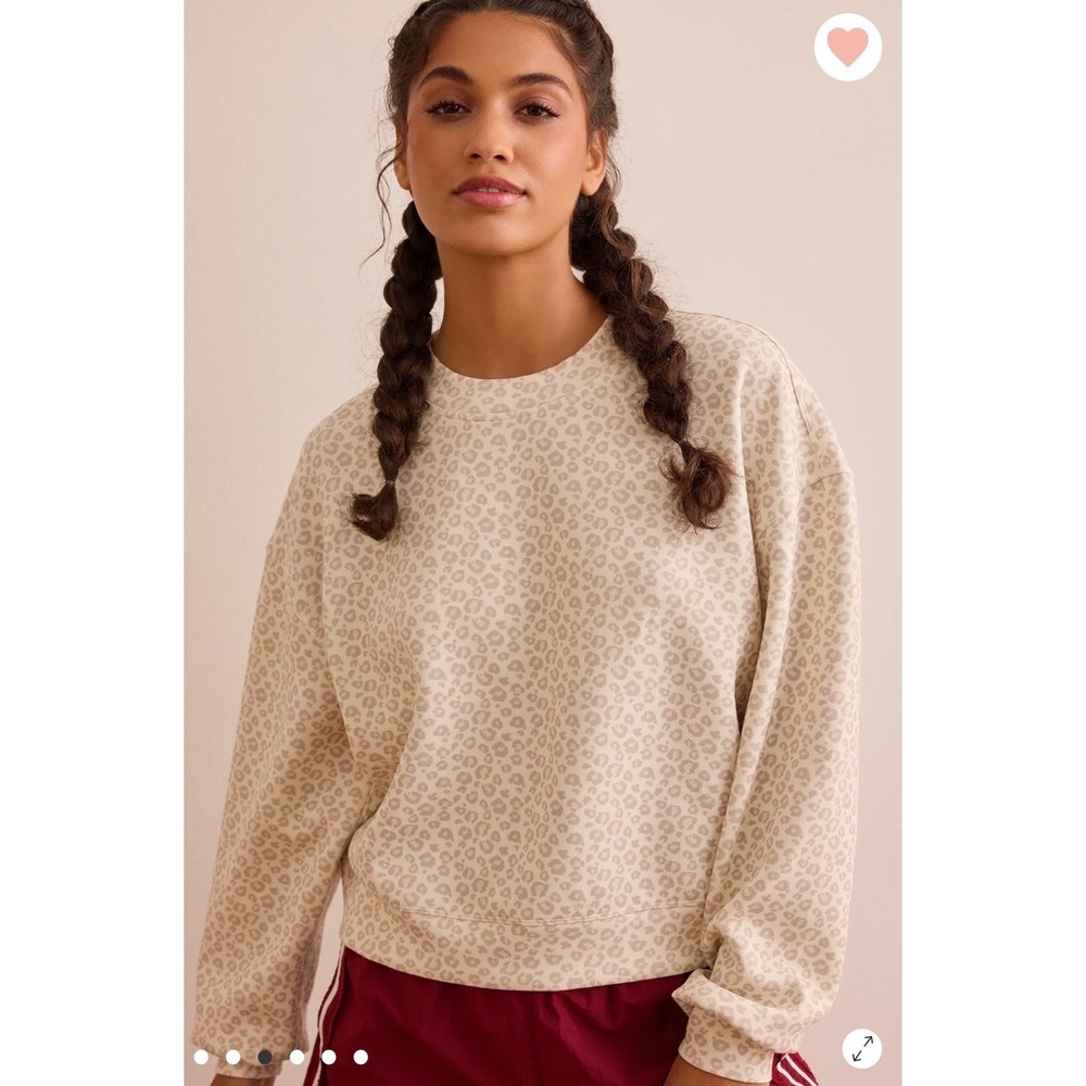 AS Revival Altar'd State Leopard Print Crewneck Sweatshirt Ivory Size Small